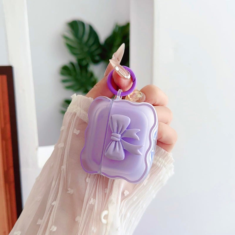 OTOPO Cute AirPods 4 Clear Case, Girly 3D Bow Design Soft TPU Protective Shockproof Kawaii Apple iPod 4th Generation Cover with Cleaner Kit & Keychain Girls Women Purple Bow - Image 3
