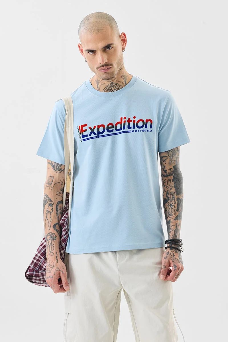SNITCH Light Blue Graphic Print Slim Fit T-Shirt