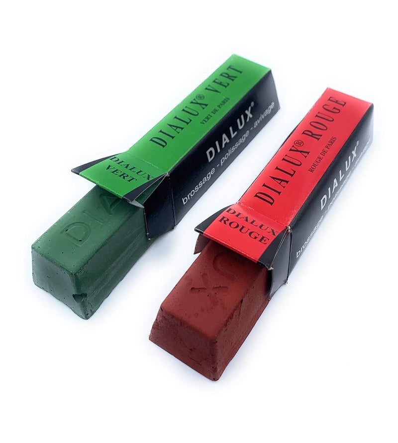 Fozti Dialux Green Red High Polishing Rouge Bars Set of 2 used on GoldSilverBrassPlatinum Harder Metals for Final Polish High Mirror Finish for Jewellery MakingWatchmaking Hobby Crafts