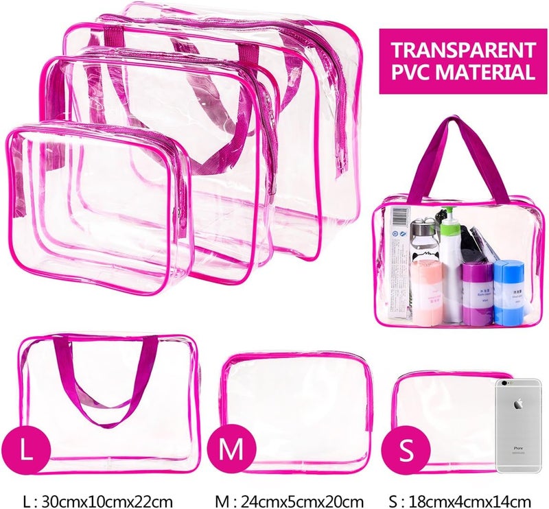 Roybens 3Pcs Crystal Clear PVC Travel Toiletry Bag Kit for Men Women, Waterproof Vinyl Packing Organizer Storage Bag with Zipper Closure and Handle Straps, Cosmetic Pouch, Diaper Bag, Handbag Pencil Bag - Image 5