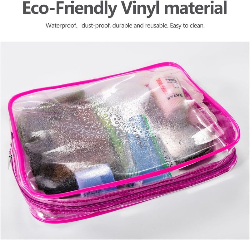 Roybens 3Pcs Crystal Clear PVC Travel Toiletry Bag Kit for Men Women, Waterproof Vinyl Packing Organizer Storage Bag with Zipper Closure and Handle Straps, Cosmetic Pouch, Diaper Bag, Handbag Pencil Bag - Image 2