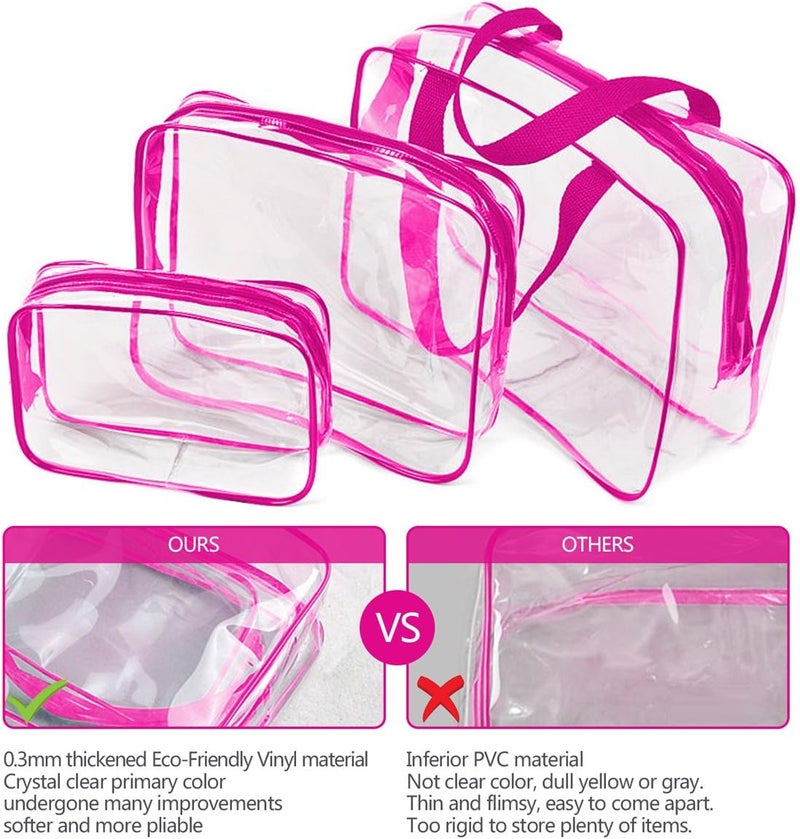 Roybens 3Pcs Crystal Clear PVC Travel Toiletry Bag Kit for Men Women, Waterproof Vinyl Packing Organizer Storage Bag with Zipper Closure and Handle Straps, Cosmetic Pouch, Diaper Bag, Handbag Pencil Bag - Image 4