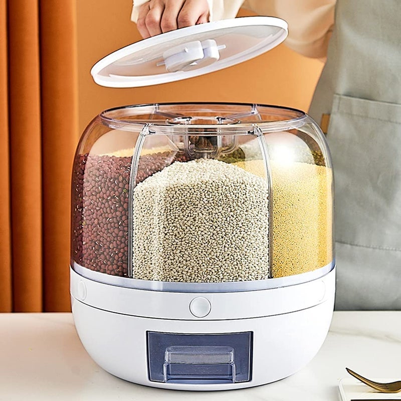 MosQuick Food Storage Containers Rice Dispenser Countertop Cereal Grain Pulses Container Set 6 Grids Rotating Canisters With Lid Ideal Containers For Kitchen Organization Rice Container, Blue - Image 5