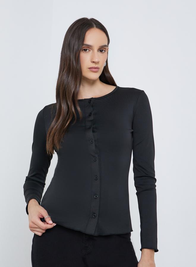 Styli Women Black Long Sleeve Knit Top - Image 1