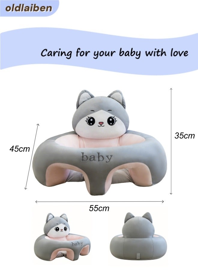oldlaiben Baby Sitting Support Seat, Baby Support Sofa Baby Sit up Chair Baby Comfortable Floor Seat Infant Learning Chair, Perfect Toddler Gift to Learn to Sit (Grey Cat) - Image 2