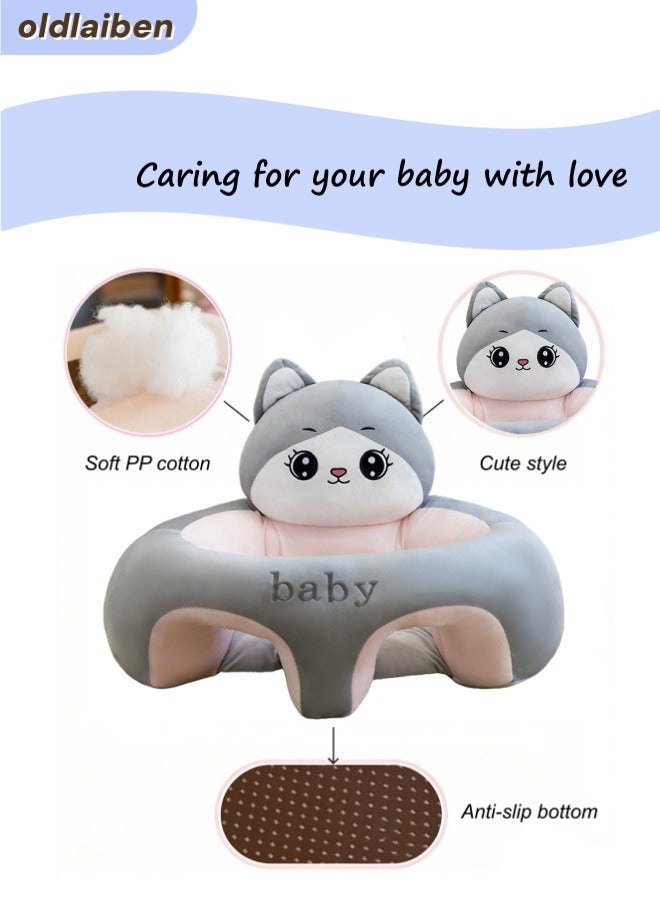oldlaiben Baby Sitting Support Seat, Baby Support Sofa Baby Sit up Chair Baby Comfortable Floor Seat Infant Learning Chair, Perfect Toddler Gift to Learn to Sit (Grey Cat) - Image 3