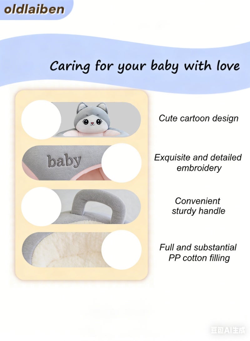 oldlaiben Baby Sitting Support Seat, Baby Support Sofa Baby Sit up Chair Baby Comfortable Floor Seat Infant Learning Chair, Perfect Toddler Gift to Learn to Sit (Grey Cat) - Image 4