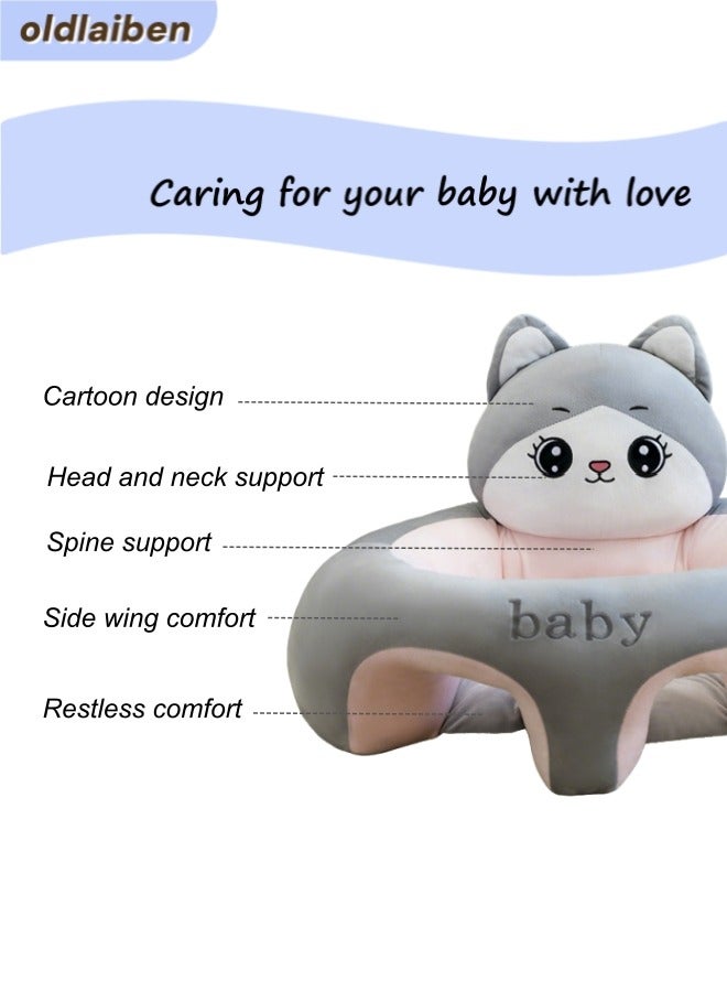 oldlaiben Baby Sitting Support Seat, Baby Support Sofa Baby Sit up Chair Baby Comfortable Floor Seat Infant Learning Chair, Perfect Toddler Gift to Learn to Sit (Grey Cat) - Image 5