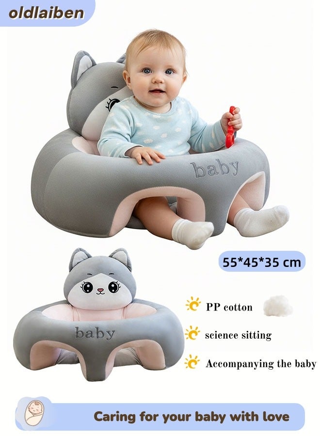 oldlaiben Baby Sitting Support Seat, Baby Support Sofa Baby Sit up Chair Baby Comfortable Floor Seat Infant Learning Chair, Perfect Toddler Gift to Learn to Sit (Grey Cat) - Image 1