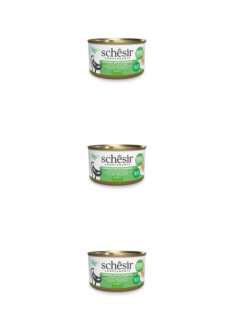 شيسر طعام القطط الرطب من شيسير كومبليمينتس في علبة جيلي - دجاج مع سمك القاروص 70 جم × 3 قطع - Image 1