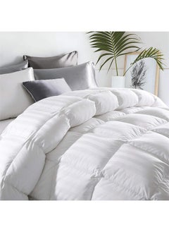 puredown Goose Feather Comforter Full/Queen Size - All Season Duvet Insert, Ultra Soft Stripe 100% Cotton Shell Hotel Collection Comforters, 500 Thread Count with Ties (90x90'',Stripe White)  - Image 3