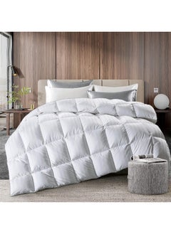puredown Goose Feather Comforter Full/Queen Size - All Season Duvet Insert, Ultra Soft Stripe 100% Cotton Shell Hotel Collection Comforters, 500 Thread Count with Ties (90x90'',Stripe White)  - Image 1