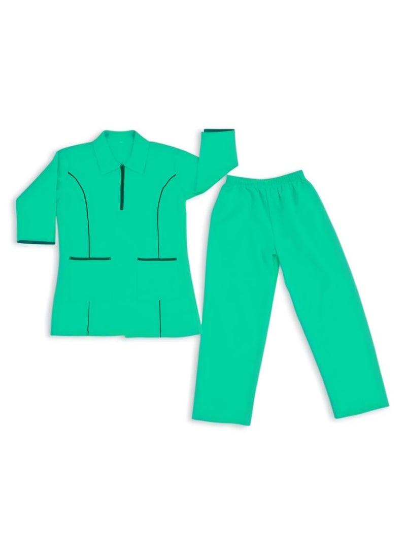 أزياء دي مجموعة زي خادمة نسائية من قطعتين ، سترة بأكمام 3/4 مع ياقة ، طقم فستان خادمة ومربية مع بنطلون طويل ، فستان خدامة ، طقم فرك - Image 2