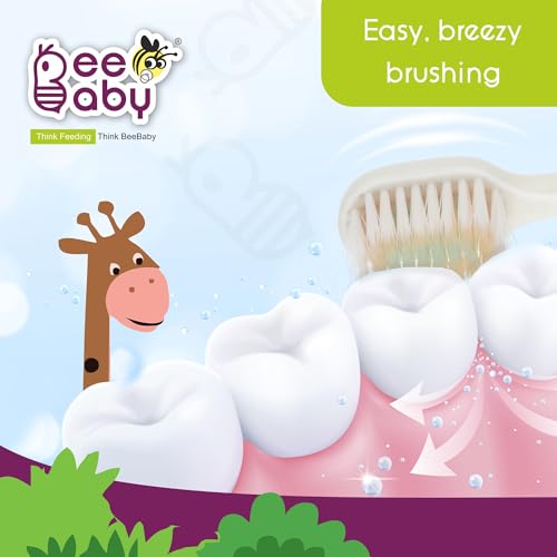 BeeBaby Giraffe Brush Buddy Toothbrush for Kids 3-6 Years, Soft Handle for Easy Grip, 10 x Softer Tapered Bristles Ideal for Milk and Permanent Teeth, 100% BPA Free. Orange - Image 5