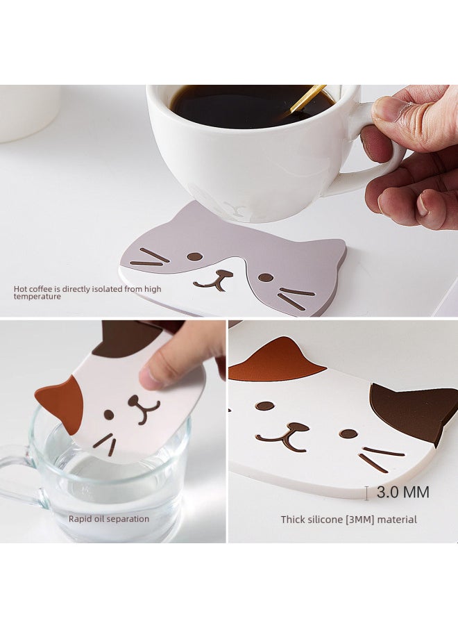 Generic - Cute Cat Pvc Anti-slip Heat Resistant Coaster Silicone Tea Cup Mat Dining Table Placemat Paw Print Kitchen Accessories-Color:Gray (10 * 8cm) - Image 1