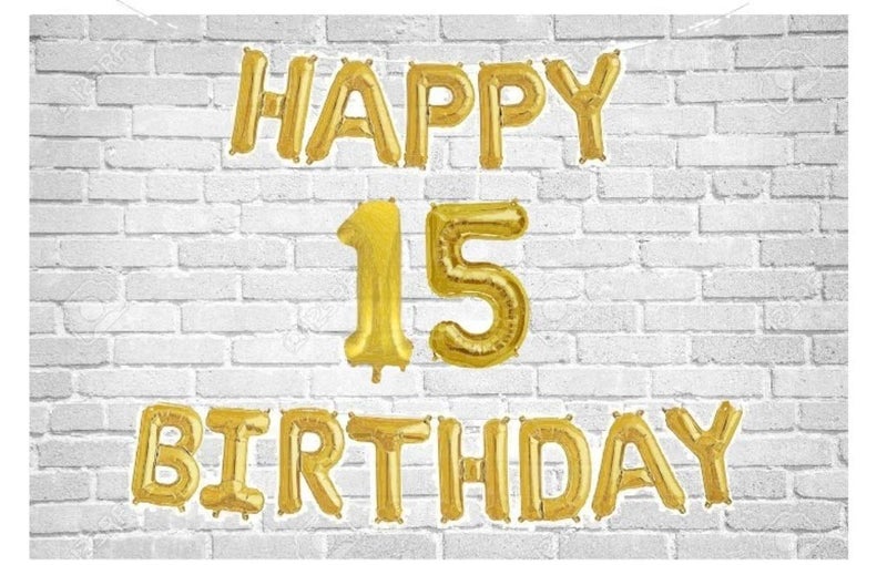 Balloonistics Happy Birthday Letter Golden Foil Balloons and Number Golden Foil Balloon for Party Decoration (Number 15) - Image 1