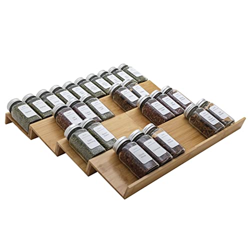 Angimio Bamboo Spice Rack Drawer Organizer 8 Pieces Set 9 Wide Per Piece Combine Pieces Into 18 Wide Rack 9 or 18