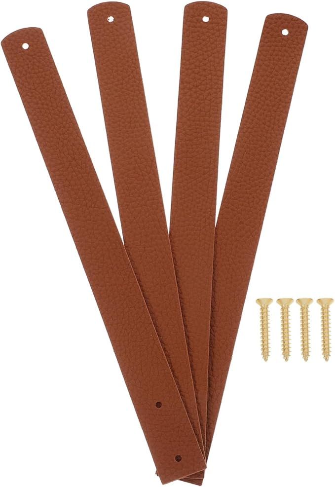 Brown Faux Leather Wall Hooks Set Of 4 Curtain Rod Holders For Towels Clothes And Decor - Image 1
