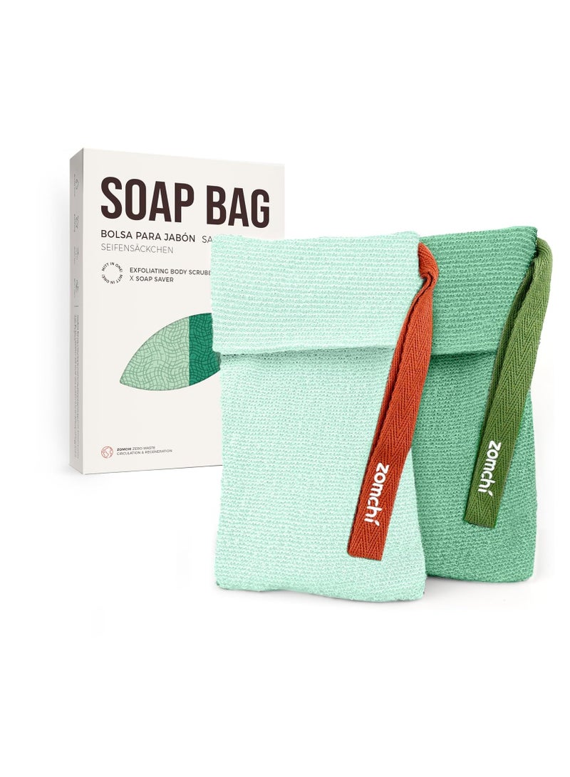 ZOMCHI 2 Pieces Bar Soap Saver Bags with Different Roughness, Exfoliating Soap Bags for Body Wash, Foaming Soap Holder for Shower (Mint) - Image 1