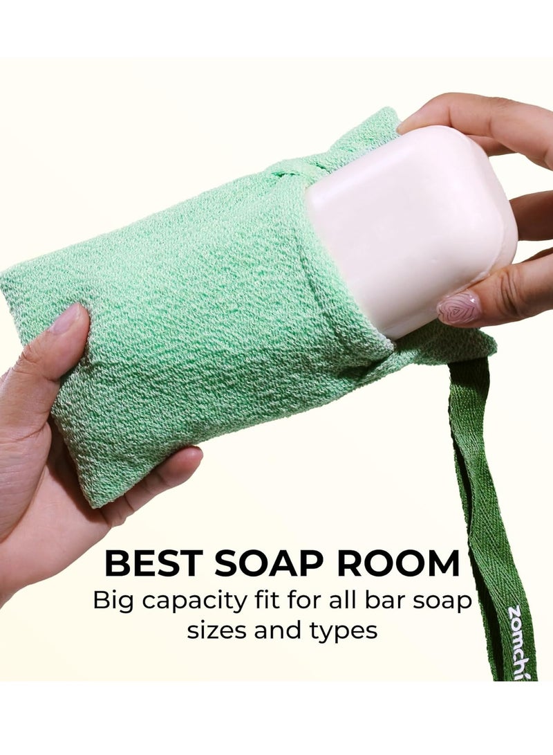 ZOMCHI 2 Pieces Bar Soap Saver Bags with Different Roughness, Exfoliating Soap Bags for Body Wash, Foaming Soap Holder for Shower (Mint) - Image 3