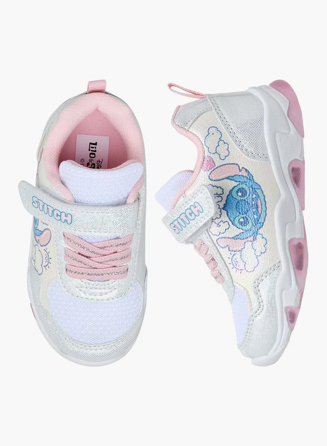 Disney Girls Stitch Print Light-Up Sneakers with Hook and Loop Closure
