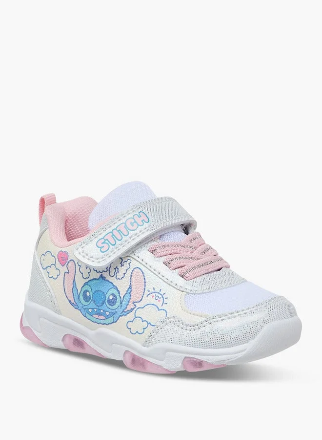 Disney Girls Stitch Print Light-Up Sneakers with Hook and Loop Closure