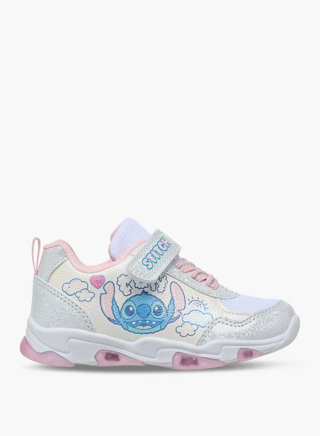 Disney Girls Stitch Print Light-Up Sneakers with Hook and Loop Closure