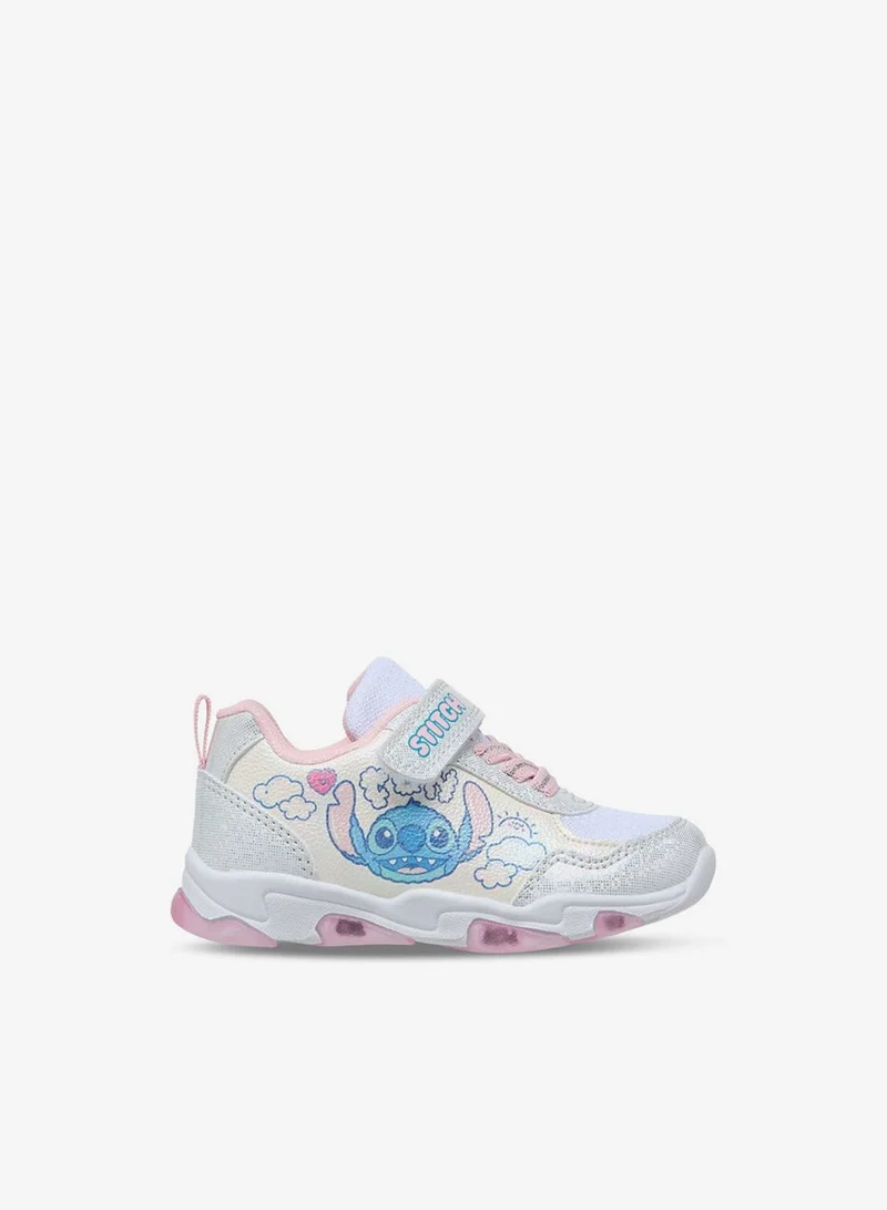 Disney Girls Stitch Print Light-Up Sneakers with Hook and Loop Closure