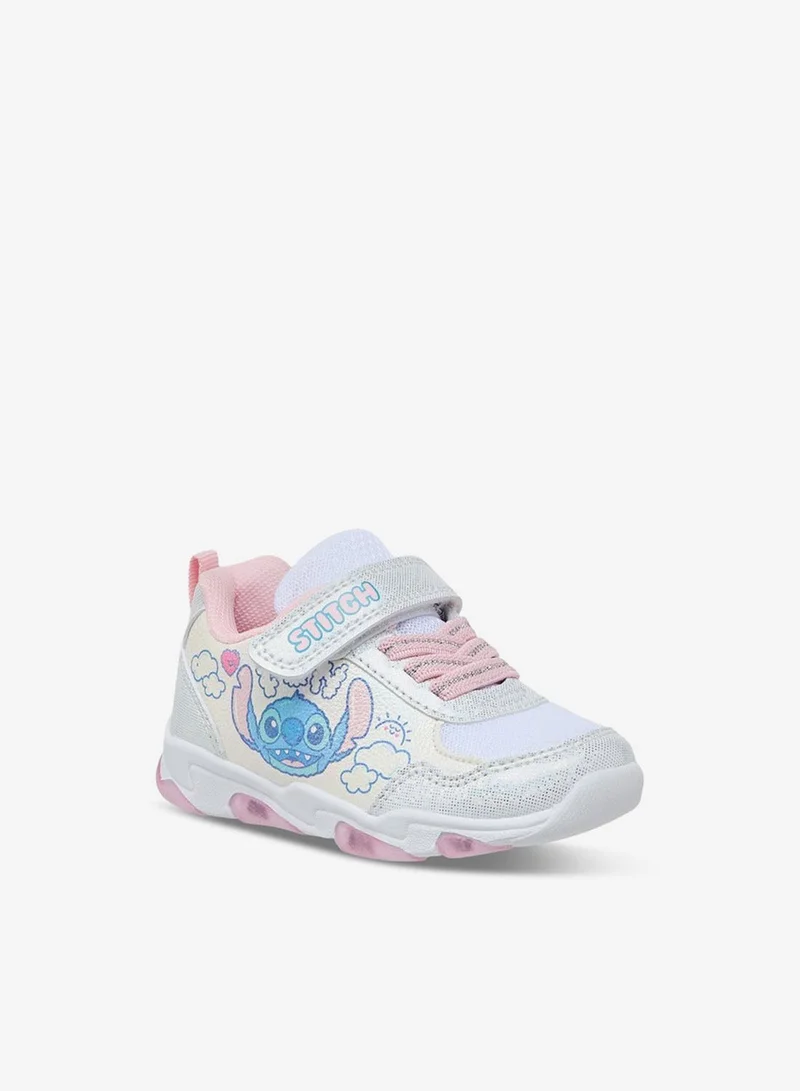 Disney Girls Stitch Print Light-Up Sneakers with Hook and Loop Closure