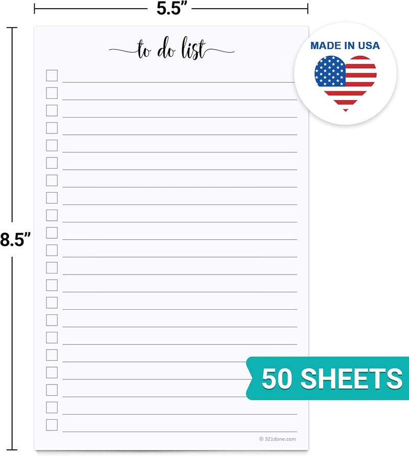 321Done To Do List Notepad - 50 Sheets (5.5" x 8.5") To-Do's Notepad Tear Off, Planning Memo Pad, Planner Checklist Organizing - Made in USA - Simple Script - Wide-Ruled - Image 2