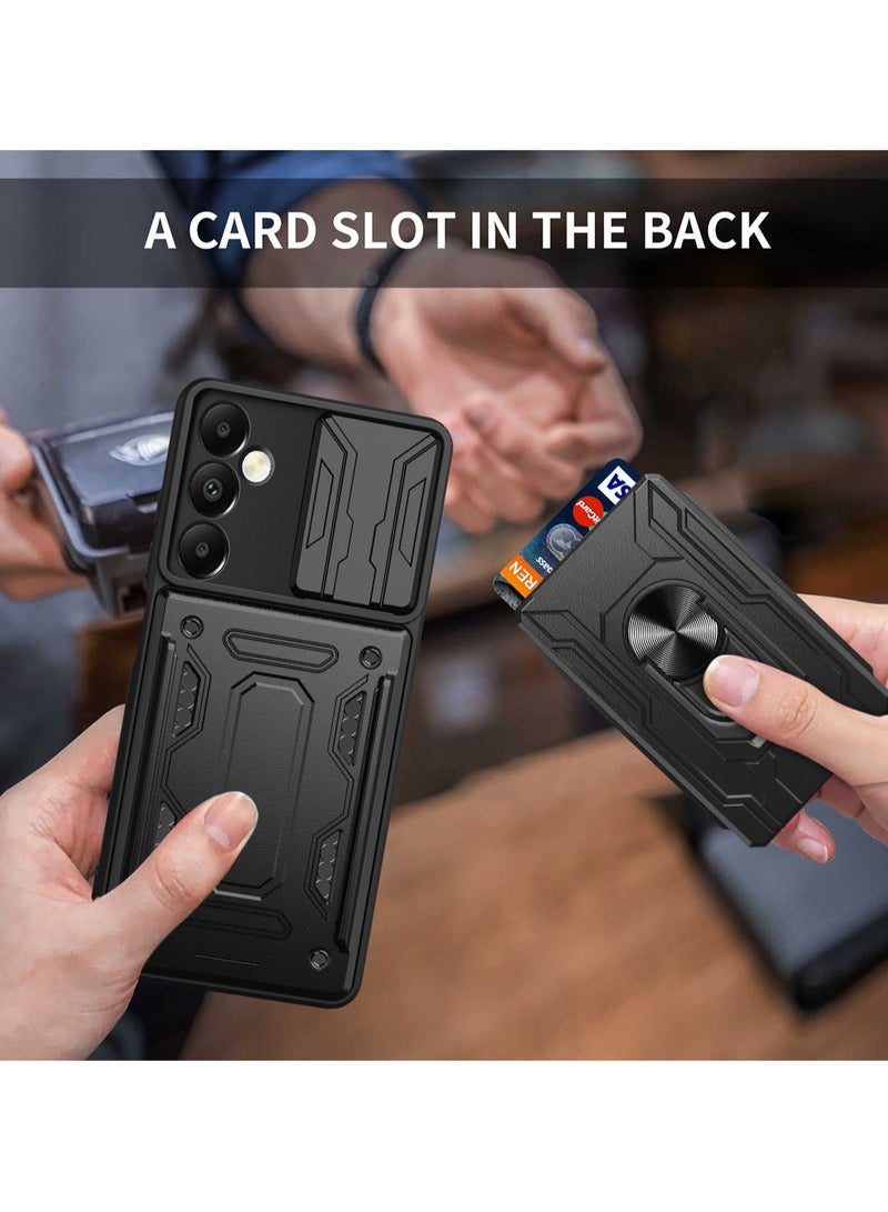 for Samsung Galaxy A15 4G Case, Card Holder & Slide Camera Lens Cover, Magnetic Ring Holder Kickstand Protective Phone Case for Samsung Galaxy A15 4G, Black - Image 3