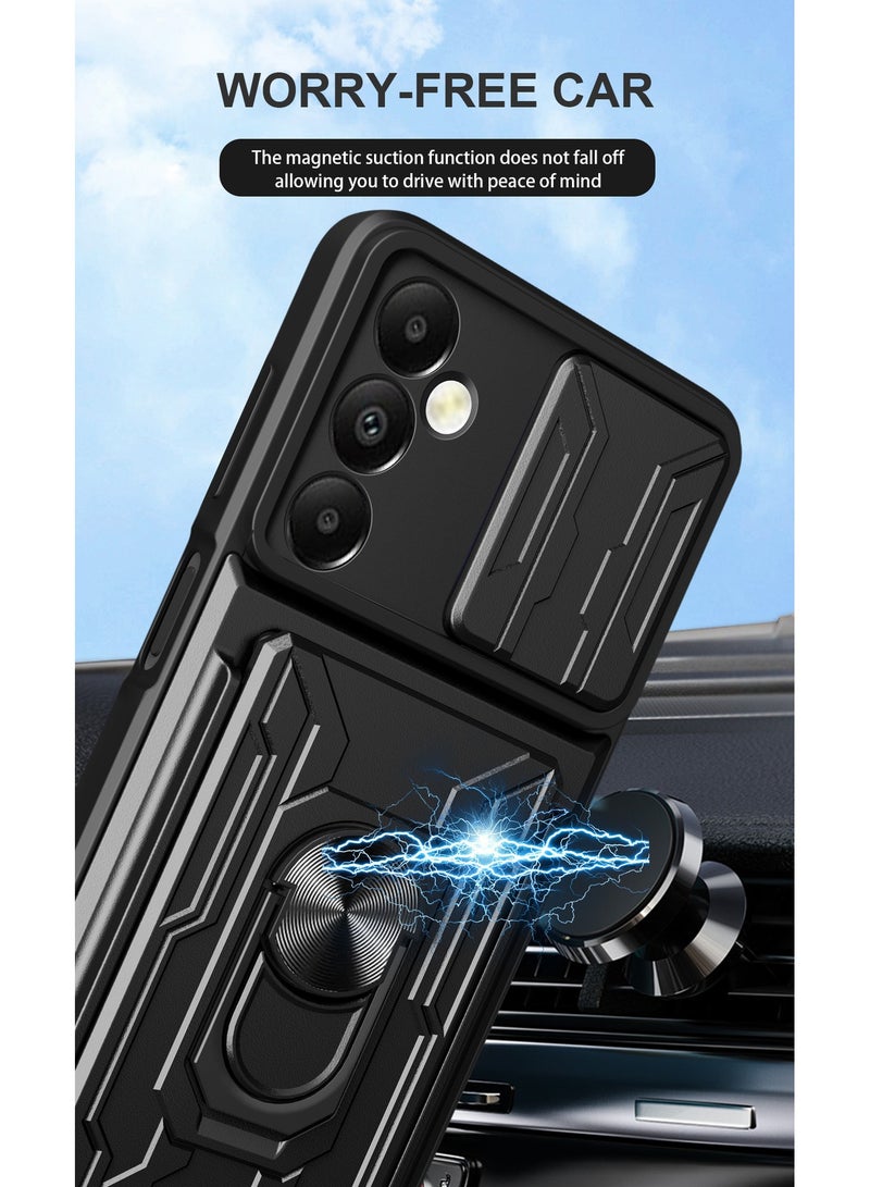 for Samsung Galaxy A15 4G Case, Card Holder & Slide Camera Lens Cover, Magnetic Ring Holder Kickstand Protective Phone Case for Samsung Galaxy A15 4G, Black - Image 2