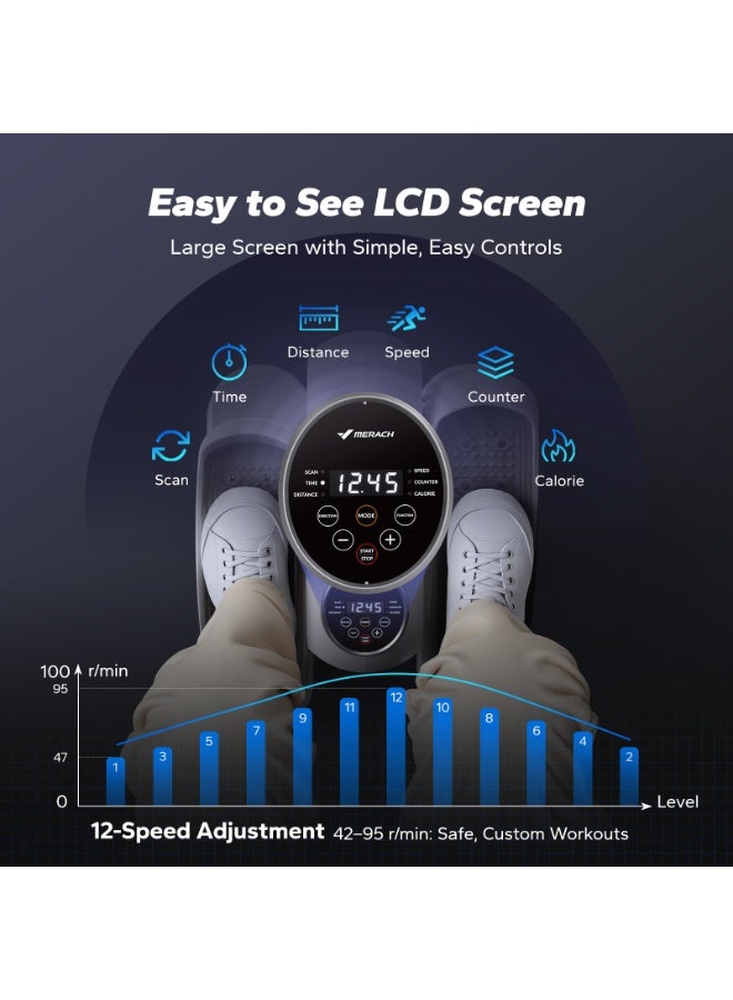 ميراتش جهاز ميراش الإهليلجي تحت المكتب، جهاز تمرين الساق الإهليلجي لكبار السن مع جهاز تحكم عن بعد و12 سرعة، جهاز تمرين دواسة كهربائي محمول هادئ للاستخدام في المنزل والمكتب - Image 2