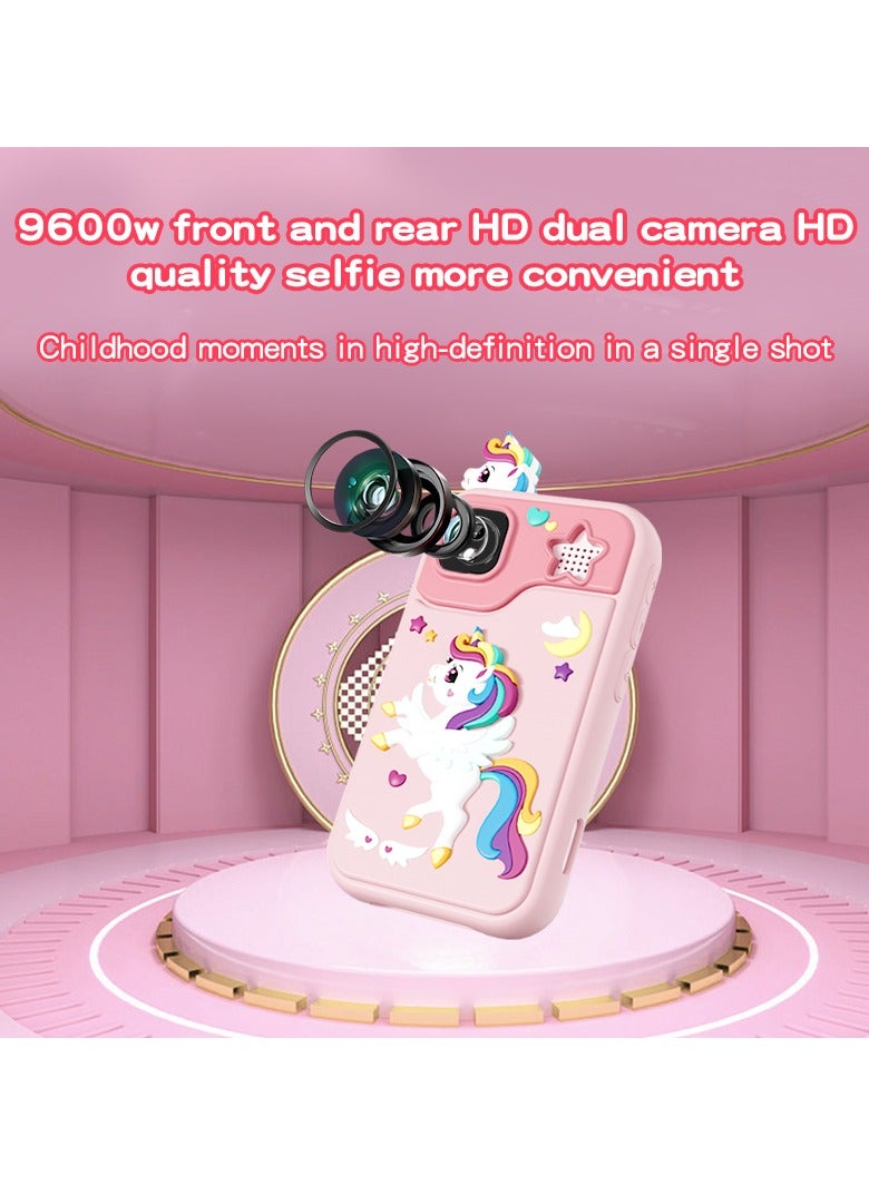 general Cute cartoon HD video kids phone with 5MP camera, fun filters and educational games, mini TF card, 32G storage, the card is a perfect gift for boys/girls - Image 3