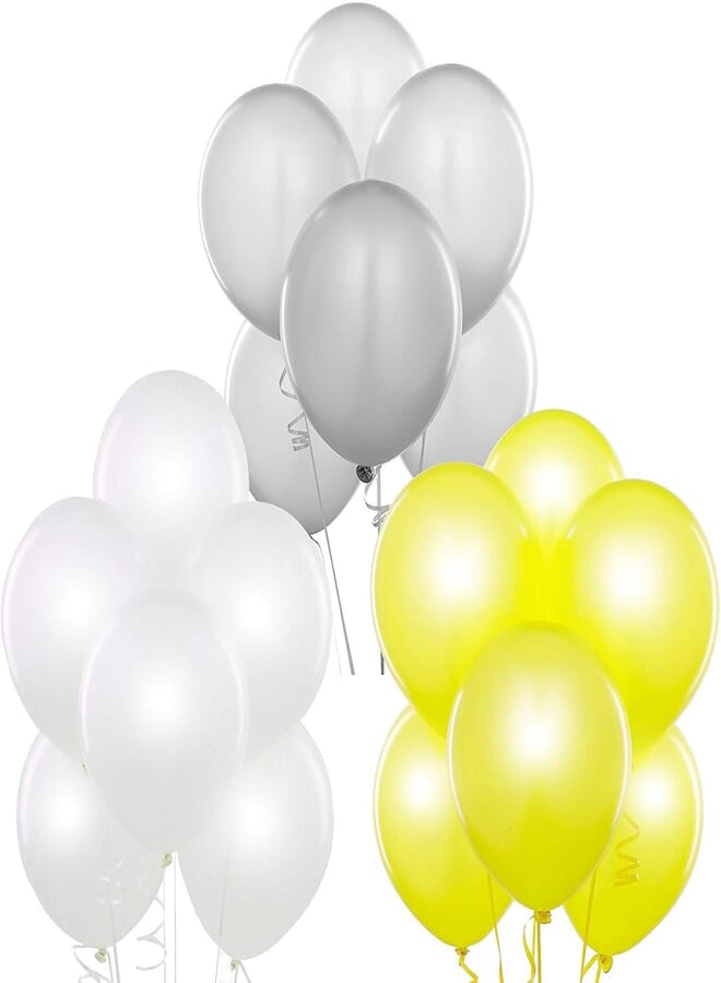 Secret 12Inch Latex Balloons (Premium Helium Quality), Pack of 50, yellow , white , silver