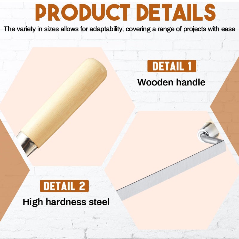 Lothee 3 Pieces Tuck Pointer Trowel Set with Wood Handle, 6-3/4" by 1/4", 3/8", 1/2", Professional Mortar Repair and Masonry Tools for Tuck Pointing - Image 3