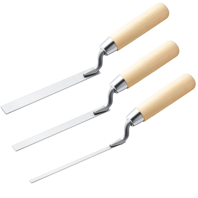 Lothee 3 Pieces Tuck Pointer Trowel Set with Wood Handle, 6-3/4" by 1/4", 3/8", 1/2", Professional Mortar Repair and Masonry Tools for Tuck Pointing - Image 1