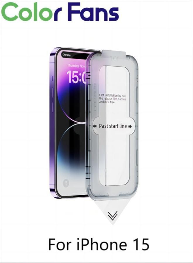 كولور فانس واقي شاشة آيفون 15 (2023 تركيب خالي من الغبار)، زجاج كامل التغطية زجاج مقوى 9H صلابة 9H، خالي من الفقاعات - Image 1