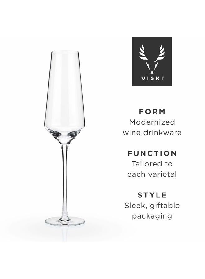 Viski 4530 Raye Angled Flutes Set of 2 No-Lead Premium Crystal Clear, Modern Stemmed, Champagne Glass Gift Set, 8oz - Image 3