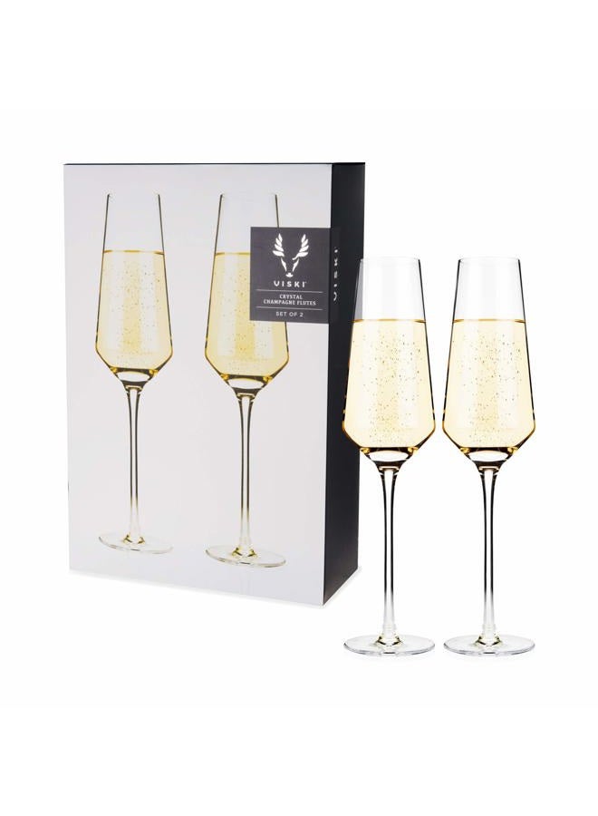 Viski 4530 Raye Angled Flutes Set of 2 No-Lead Premium Crystal Clear, Modern Stemmed, Champagne Glass Gift Set, 8oz - Image 1