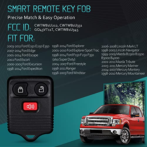 HelloAuto 2 PCS Replacement Key Fob Shell Case Smart Keyless Fit with 1998-2014 Ford F150 F250 F350 Edge Escape Expedition Explorer for Lincoln for Mazda for Mercury 3 Buttons - Image 2