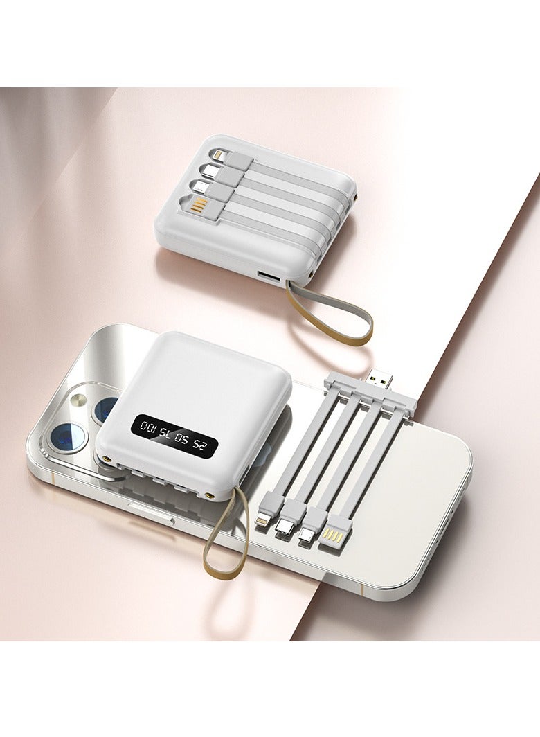 Large-capacity portable digital display power bank comes with charging cable 10000mAh universal mini power bank suitable for all mobile phones (white) - Image 1