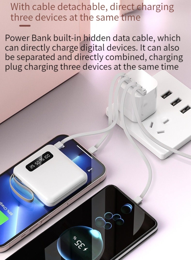Large-capacity portable digital display power bank comes with charging cable 10000mAh universal mini power bank suitable for all mobile phones (white) - Image 4