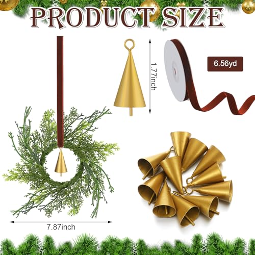 Knitgrip 12 Sets Mini Christmas Wreath for Cabinets 787 Inch Artificial Cypress Cedar Wreath with Vintage Cow Bells Ribbon for Xmas DIY Craft Kitchen Chair Window Fireplace Wall DecorBrown - Image 3