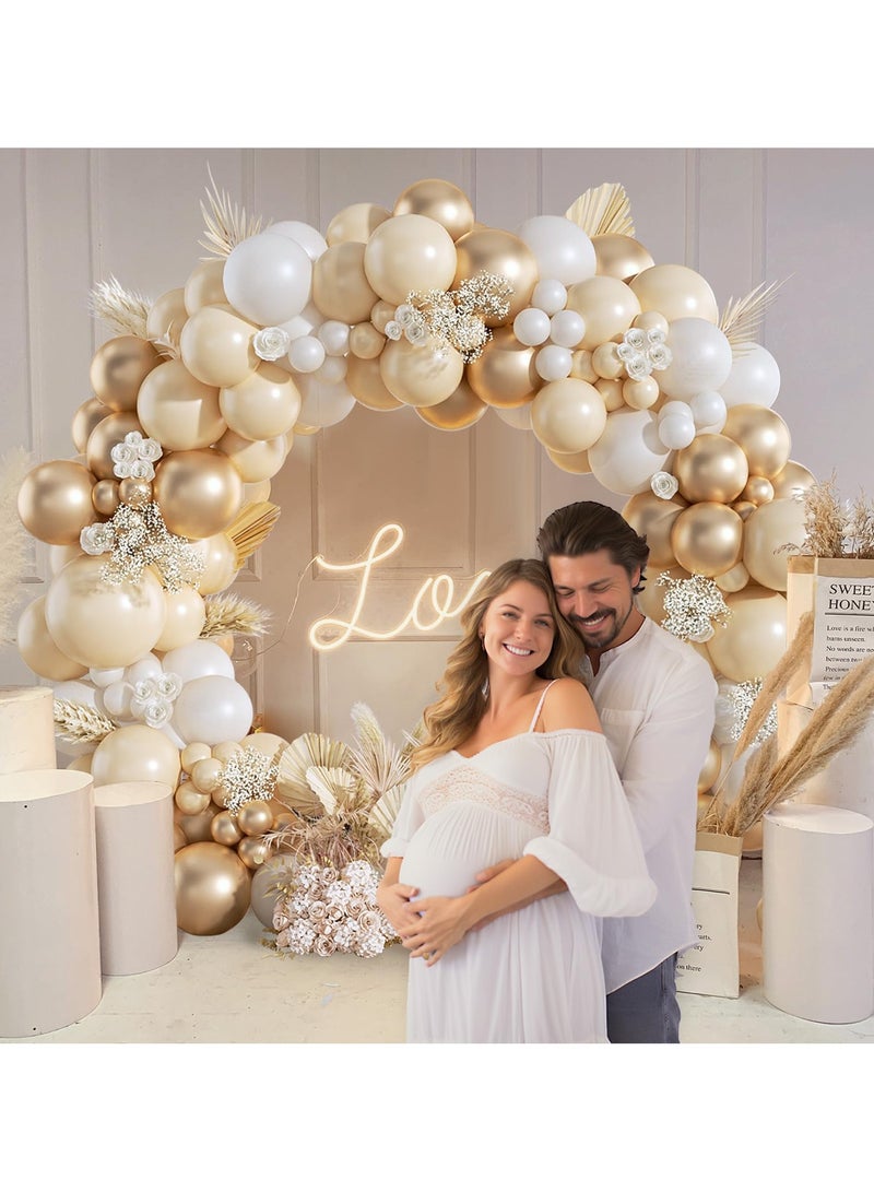 بالون أبيض والذهب اكليلا من الزهور القوس عدة ، مع بالون أبيض والذهب عارية ، ومناسبة للأطفال دش الزفاف الزفاف الذكرى الخطوبة التعميد حفلة عيد ميلاد - Image 5