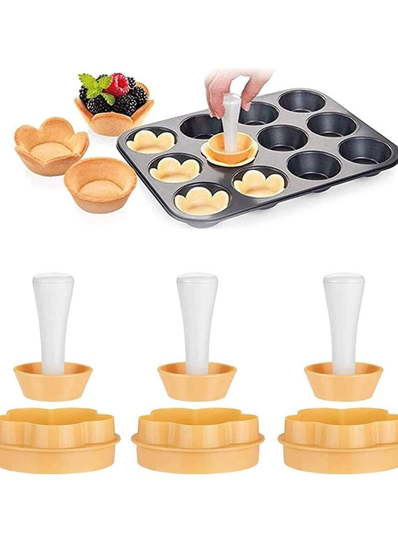 Tart Shell Molds Kit Plastic Pastry Tamper Tart Shell Molds Creative Cake Cup Presser Cupcake Muffin Mold Tart Cutter Flower Plastic Flower/Round Dough Cookie Mold - Image 1
