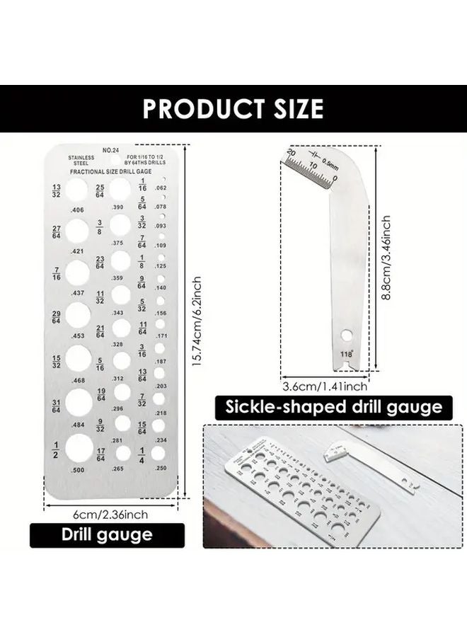 2pcs Silvery Stainless Steel Drill Bit Gauge 1 16 to 1 2 Inch for Woodworking Metalworking - Image 3