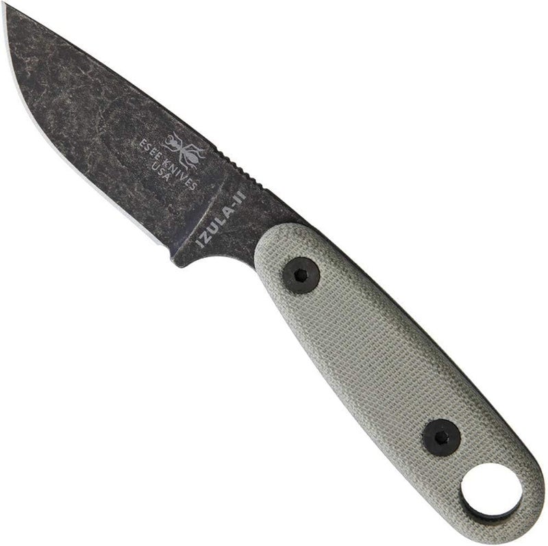 ESEE Knives Izula-II Fixed Blade Knife, w/Micarta Handle, Molded Sheath, & Clip Plate (Black Oxide) - Image 1