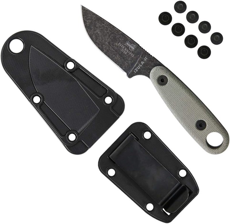 ESEE Knives Izula-II Fixed Blade Knife, w/Micarta Handle, Molded Sheath, & Clip Plate (Black Oxide) - Image 2