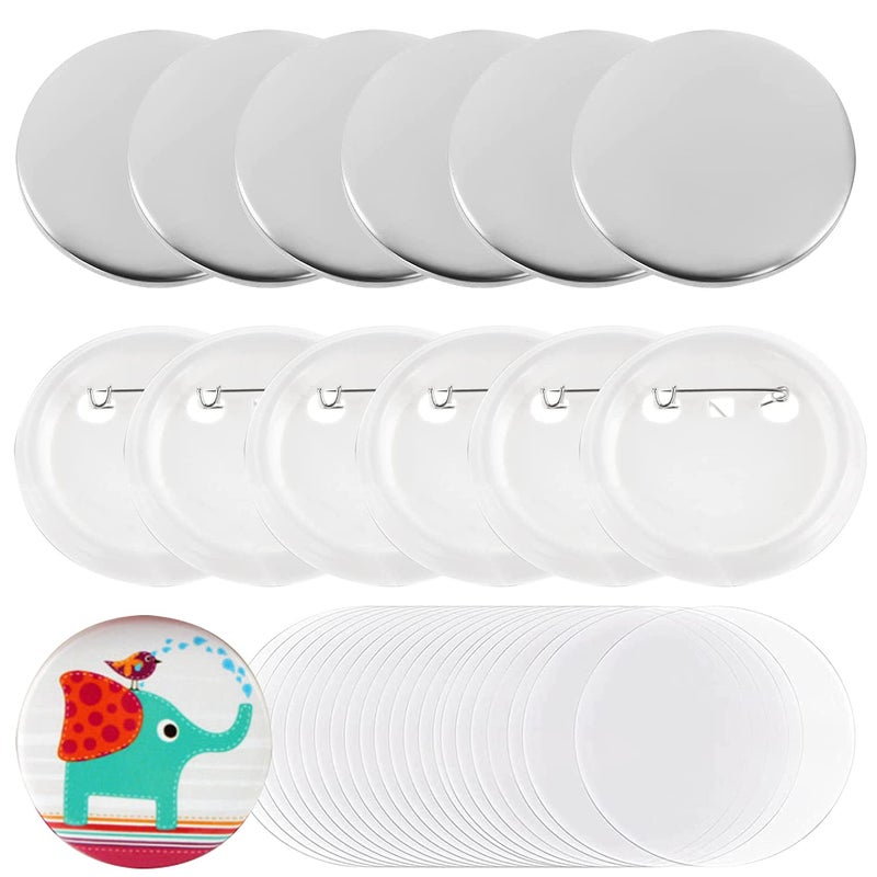 MiDube 225 inch Blank Button Badge Maker Pin Parts Metal Large Button Shells Plastic Back Cover and Clear File Components DIY Crafts Arts Supplies for Buttons Maker Machine Presents Souvenirs 98 Pack 